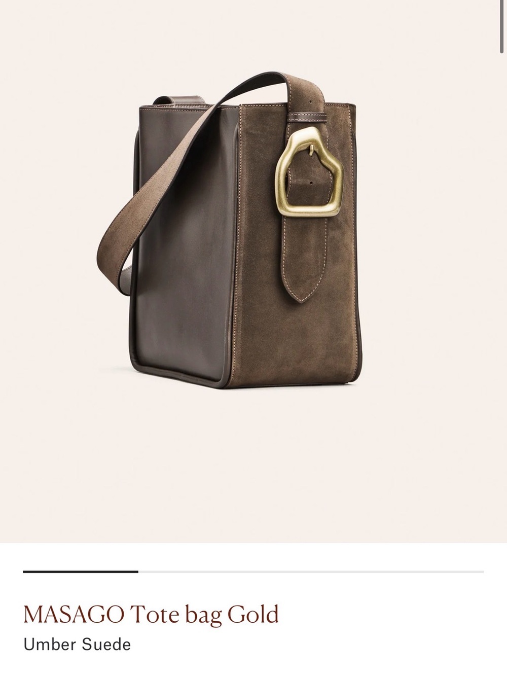 Umber Suede Tote Bag with Gold Buckle